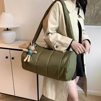 Женская сумка через плечо, большая вместимость, сумка из пухового хлопка чёрный