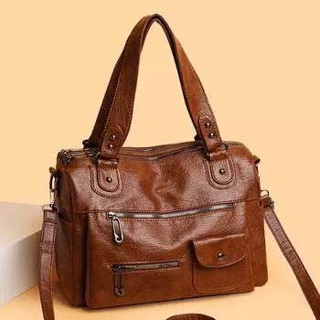 Женская сумка через плечо, большая вместимость, сумка через плечо, мягкая кожаная ручная сумка чёрный