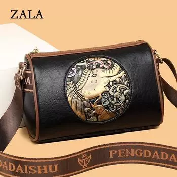 Женская сумка через плечо, большая вместительная сумка-подушка, женская сумка на плечо в стиле ретро в этническом стиле со слоном 25x13x20cm чёрный