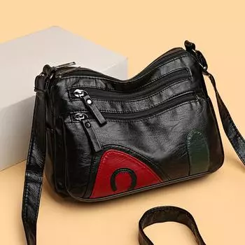Женская сумка через плечо, большая вместительная мягкая кожаная сумка для мамы, контрастная сумка на плечо, сумка для мобильного телефона, сумка с несколькими карманами 30-511