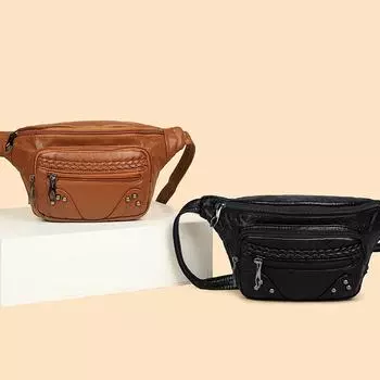 Женская сумка через плечо большой емкости, однотонная нагрудная сумка, поясная сумка из искусственной кожи, сумка для мобильного телефона чёрный