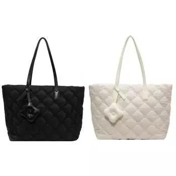 Женская сумка через плечо большой емкости, стеганая стеганая сумка-тоут, рабочая сумка-тоут, универсальная сумка для повседневного использования в офисе, однотонная сумка чёрный