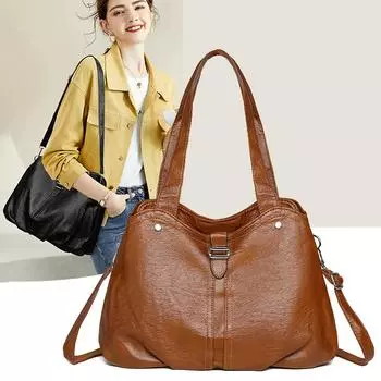 Женская сумка через плечо большой емкости, мягкая кожаная сумка-тоут, сумка для мамы чёрный