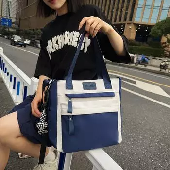 Женская сумка через плечо большой емкости для студентов, сумка-тоут с цветными блоками чёрный