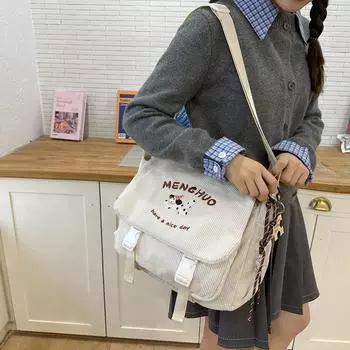 Женская сумка через плечо большой емкости, школьная сумка для путешествий, вельветовая сумка через плечо чёрный