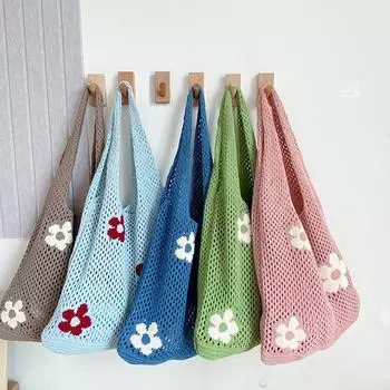 Женская сумка через плечо большой емкости, модная вязаная крючком сумка с цветочным узором, универсальная сумка, симпатичная поясная сумка для вязания 38x2x33cm синий