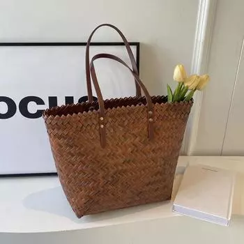 Женская сумка через плечо большой емкости, летняя дорожная корзина, сумки-корзины, модные дизайнерские соломенные плетеные женские пляжные сумки-шопперы 26x13x29cm коричневый