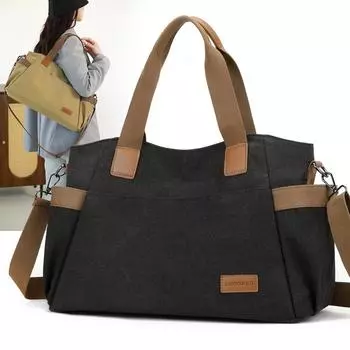 Женская сумка через плечо большой емкости, холщовая винтажная студенческая сумка через плечо чёрный