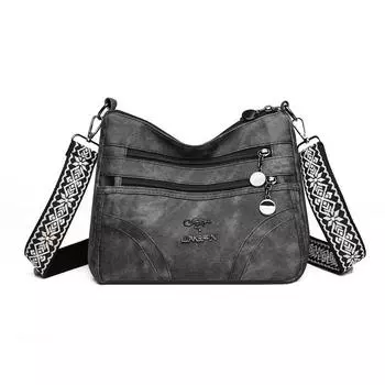 Женская сумка через плечо большой вместимости из мягкой кожи, сумка кроссбоди, сумка для мамы, маленькая квадратная сумка для среднего возраста чёрный