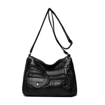 Женская сумка через плечо большой вместимости из мягкой кожи, маленькая квадратная сумка чёрный