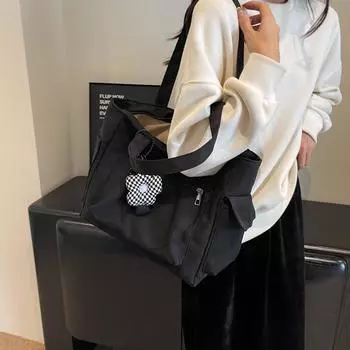 Женская сумка через плечо большой вместимости Большая сумка Холщовая сумка чёрный