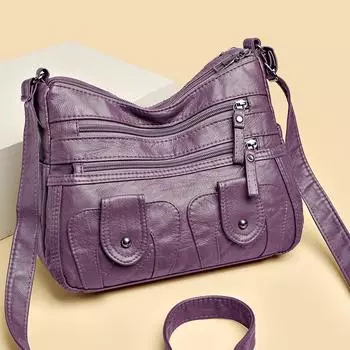 Женская сумка через плечо большой вместимости, многослойная женская сумка из мягкой кожи для матери среднего возраста красный