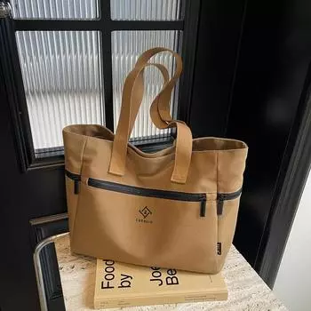 Женская сумка через плечо большой вместимости с несколькими карманами, студенческая сумка-тоут для поездок на работу чёрный