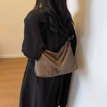 Женская сумка через плечо большой вместимости - 2024 Осень/Зима Niche Fashion Crossbody Tote 30x9x18 коричневый