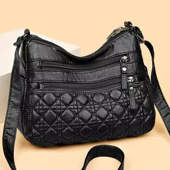 Женская сумка через плечо для мамы среднего возраста, мягкая кожаная сумка через плечо чёрный