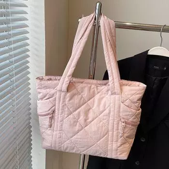 Женская сумка через плечо для поездок на работу, большая вместительная сумка-тоут из нейлоновой ткани чёрный