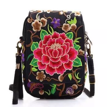 Женская сумка через плечо, дорожная сумка, сумка через плечо с цветочной вышивкой в стиле ретро, сумка на молнии красный