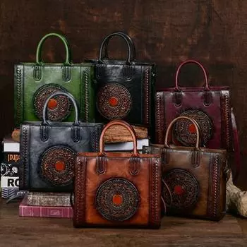 Женская сумка через плечо двойного назначения с тиснением в стиле ретро и большой вместимостью чёрный