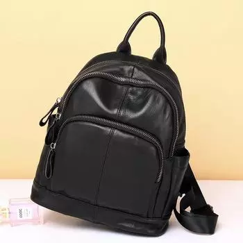 Женская сумка через плечо Европа и США модный импортный кожаный рюкзак первого слоя из ретро-кожи чёрный