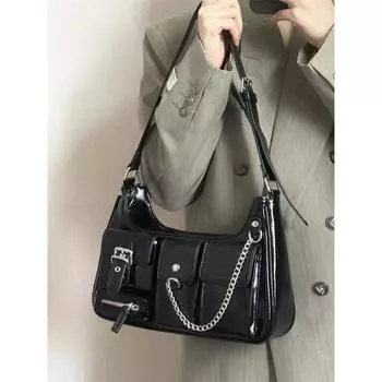 Женская сумка через плечо Harajuku Fashion Gothic Casual Black Chains Handbag Girls Pu Женская сумка для мотоцикла чёрный