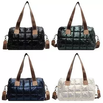 Женская сумка через плечо, холщовая женская сумка для покупок, ромбическая решетка, большая емкость, простой темперамент для выходных и отпуска белый