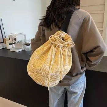 Женская сумка через плечо I вместимость сумка через плечо с завязками однотонная сумка-ведро синий