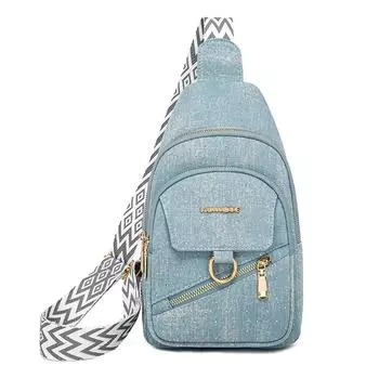 Женская сумка через плечо из денима, большая вместимость, сумка на груди светло-синий