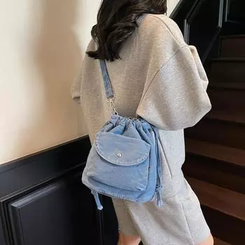 Женская сумка через плечо из денима большой емкости, сумка для путешественников на плечо темно-синий