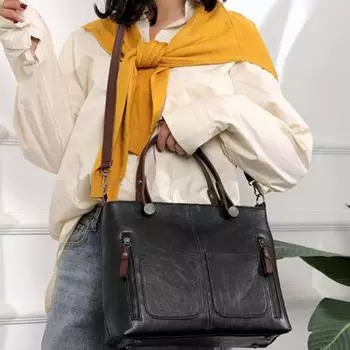 Женская сумка через плечо из гладкой водонепроницаемой искусственной кожи в винтажном стиле с несколькими карманами, съемными регулируемыми ремнями, гладкой застежкой-молнией и прочной строчкой серый