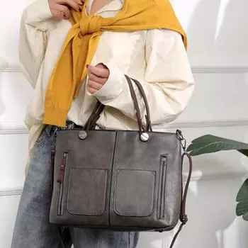 Женская сумка через плечо из гладкой водонепроницаемой искусственной кожи в винтажном стиле с несколькими карманами, съемная, регулируемая серый