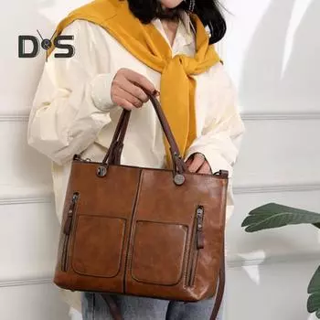 Женская сумка через плечо из гладкой водонепроницаемой искусственной кожи в винтажном стиле с несколькими карманами, съемными регулируемыми ремнями, гладкой молнией, прочной строчкой, сумка для работы коричневый