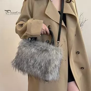 Женская сумка через плечо из искусственного меха с ручкой и плечевым ремнем, вместительная сумка на молнии для повседневного использования, путешествий и вечеринок чёрный