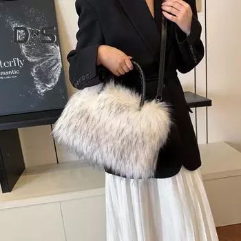 Женская сумка через плечо из искусственного меха с ручкой и плечевым ремнем, вместительная сумка на молнии для повседневного использования, путешествий и вечеринок розы красного