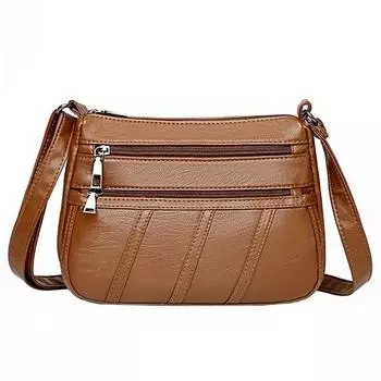 Женская сумка через плечо из искусственной кожи с несколькими карманами для матери, однотонная сумка через плечо (коричневый) коричневый