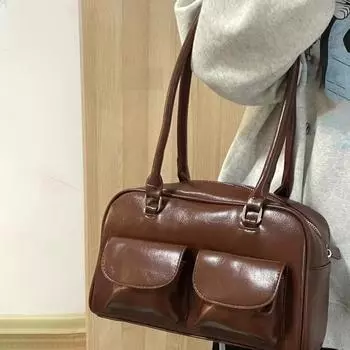 Женская сумка через плечо из искусственной кожи с тонкими ремнями в стиле ретро, однотонная, гладкая, большая вместительная сумка с несколькими карманами на молнии, дорожная сумка