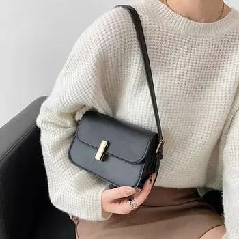 Женская сумка через плечо из искусственной кожи с тонкими ремнями в стиле ретро, однотонная, гладкая, большой емкости, с пряжкой, на молнии, дорожная сумка, сумка для подмышек кофейный