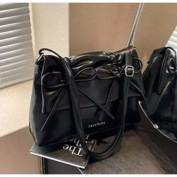 Женская сумка через плечо из искусственной кожи с бантом, большая вместительная сумка с регулируемым плечевым ремнем, сумка для покупок, стильная модная однотонная сумка чёрный