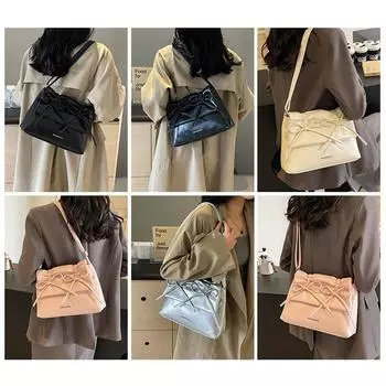 Женская сумка через плечо из искусственной кожи с бантом, повседневная сумка с регулируемым плечевым ремнем, модная сумка, модная сумка для покупок для повседневного офисного использования серебряный