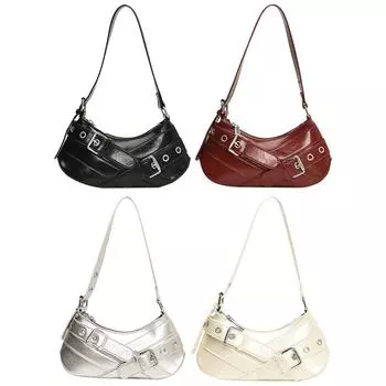 Женская сумка через плечо из искусственной кожи в стиле панк Y2K с сумкой через плечо, винтажная сумка с регулируемым ремешком, сумка на подмышку для отпуска, путешествий и поездок на работу чёрный