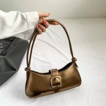 Женская сумка через плечо из искусственной кожи с застежкой-молнией, гладкая глянцевая поверхность, регулируемая золотистый