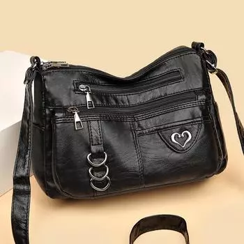 Женская сумка через плечо из искусственной кожи, большая вместимость, маленькая квадратная сумка чёрный