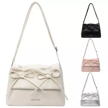 Женская сумка через плечо из искусственной кожи с бантом, большая вместительная сумка с регулируемым плечевым ремнем, сумка для покупок, стильная модная однотонная сумка бежевый