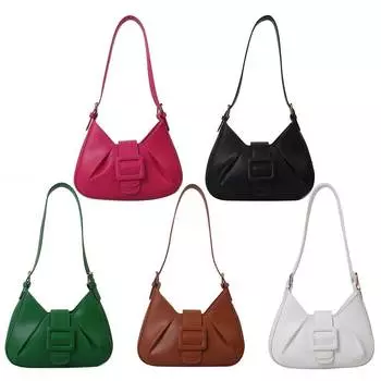 Женская сумка через плечо из искусственной кожи, повседневная модная сумка-саквояж с пряжкой, декор, шикарная сумка в форме полумесяца, регулируемый ремешок, ежедневная сумка для покупок чёрный