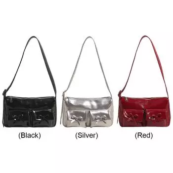 Женская сумка через плечо из искусственной кожи с бантом, сумка-портфель с несколькими карманами, регулируемый ремешок, клатч, дорожная сумка для поездок на работу чёрный