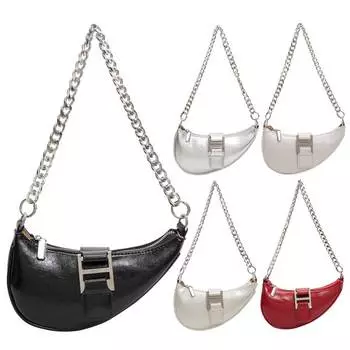 Женская сумка через плечо из искусственной кожи с цепочкой, однотонная сумка-хобо с регулируемым ремешком, модная сумка-полумесяц, застежка-молния, дорожная сумка для улицы чёрный