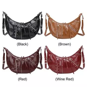 Женская сумка через плечо из искусственной кожи с внутренним карманом, сумка-полумесяц на молнии, сумка-хобо для работы и путешествий чёрный