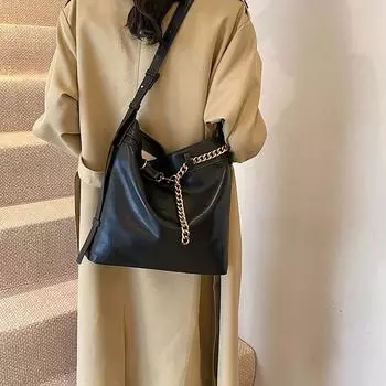 Женская сумка через плечо из искусственной кожи с цепочкой, повседневная сумка-тоут, большая вместимость, прочный замок, модная