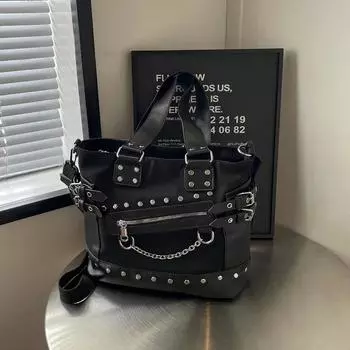 Женская сумка через плечо из искусственной кожи со швами, вместительная застежка-молния с заклепками, высокое качество