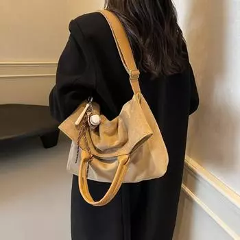 Женская сумка через плечо из искусственной замши, вместительная, повседневная, однотонная, модная