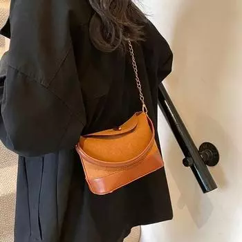 Женская сумка через плечо из искусственной замши с ПУ-строчкой, модный плечевой ремень, цепочная строчка, пряжка, сумки через плечо